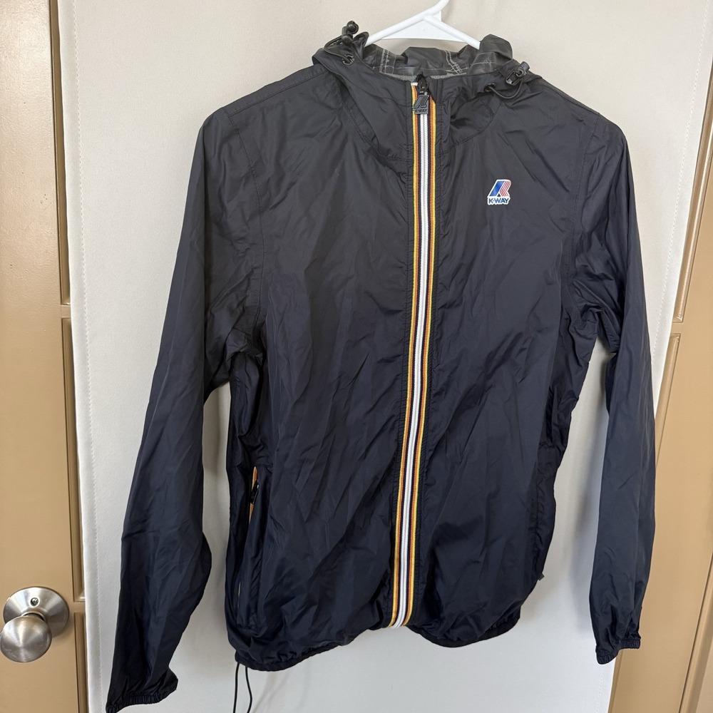 K-Way Men's Small Black Le Vrai Claude Water Repellant Windbreaker Hooded Jacket